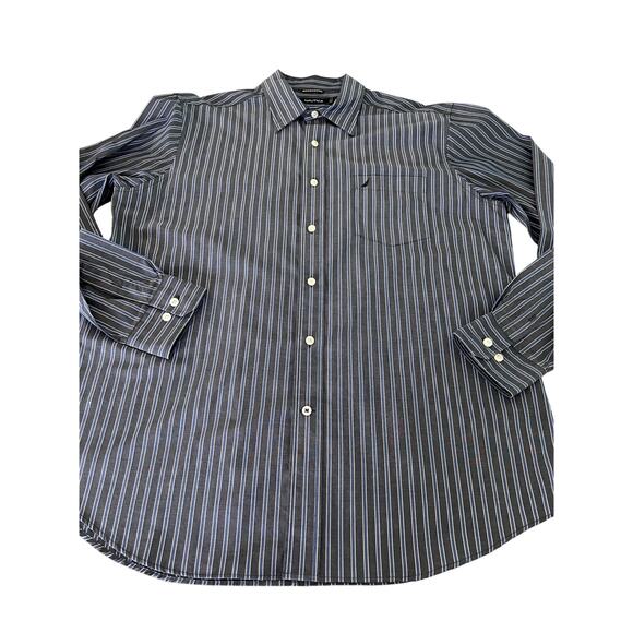Nautica Wrinkle Resistant Gray Blue Striped Dress Shirt Men’s Size L - Picture 1 of 8